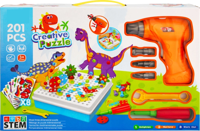 Costruzione STEM creativa con trapano dinosauri da 201 pezzi