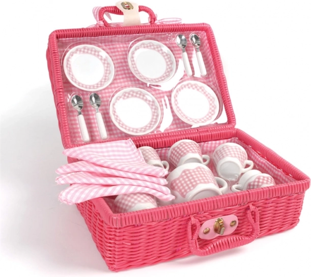 Tidlo set da tè da picnic in cestino di vimini rosa