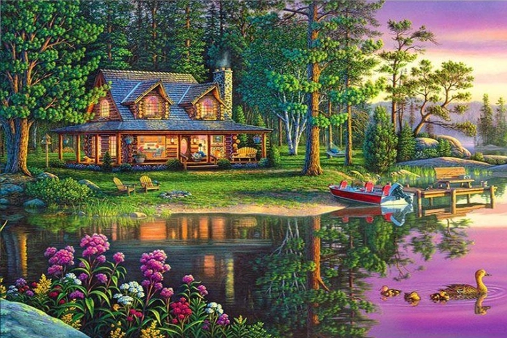 Norimpex Dipingere con i numeri Casa nel bosco vicino allo stagno 40 × 50 cm