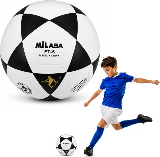 Pallone da calcio da allenamento Milasa misura 5, 22 cm, bianco e nero