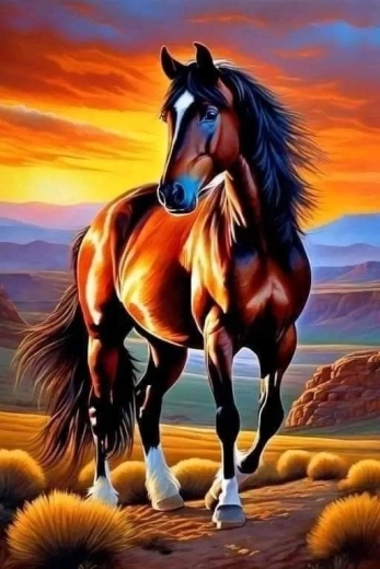 Norimpex pittura diamantata – cavallo marrone al tramonto 30 × 40 cm
