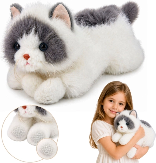Gatto persiano di peluche bianco/grigio 50 cm con zampe appesantite su entrambi i lati