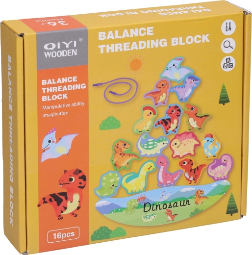 Gioco di equilibrio in legno con dinosauri, 16 pezzi