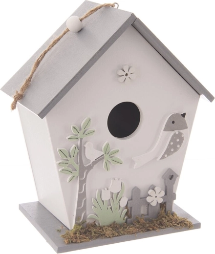 Casetta per uccelli in legno bianca 15 × 9 × 17 cm