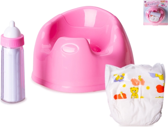 Vasino con accessori per bambole in colore rosa