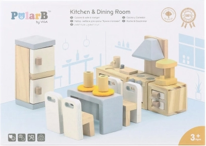 Set di mobili in legno per casa delle bambole Cucina e sala da pranzo