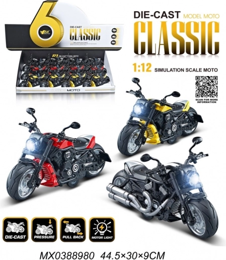 Modello di moto in metallo 1:12 con luce e pull-back