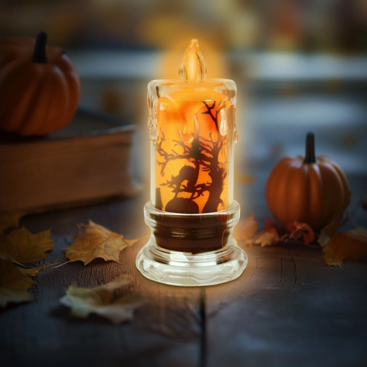 Candela LED di Halloween con pipistrello e luce arancione