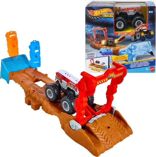 Hot Wheels Monster Trucks set da gioco pista con veicolo HW 5 Alarm e 2 accessori