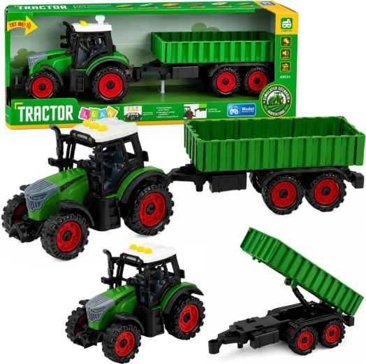 Trattore agricolo per bambini con rimorchio, trazione a frizione, luci e suoni 35 cm