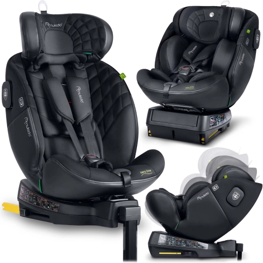 Seggiolino auto Nukido Aero Line nero 40–150 cm i-Size con ISOFIX e base girevole
