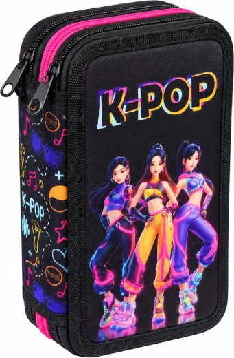 Astuccio scolastico K-Pop Demon Hunters Huntrix a tre scomparti, completamente accessoriato, nero