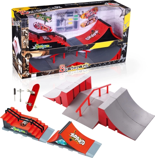 Set skatepark fingerboard XL con scala, corrimano e 2 fingerboard