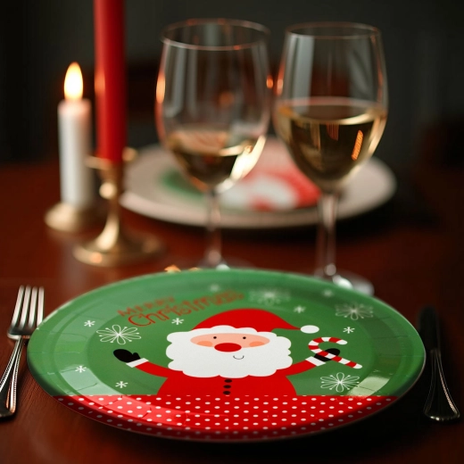 Piatti di carta natalizi Babbo Natale, set da 12 pezzi