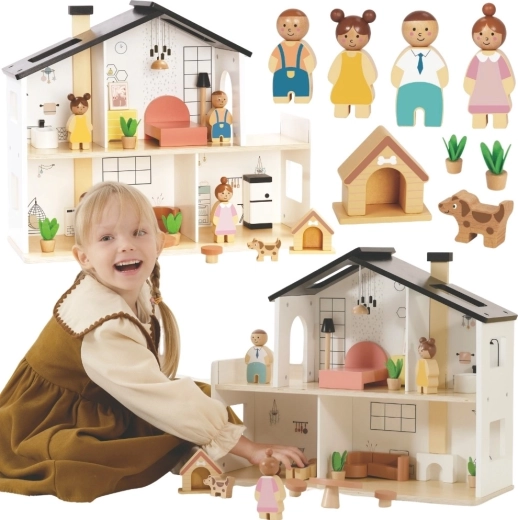 Tooky Toy casa delle bambole in legno con accessori e famiglia (20 pz)