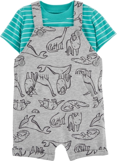 Carter's set da 2 pezzi per neonato con motivo dinosauri (t-shirt e shorts con bretelle) – 3m