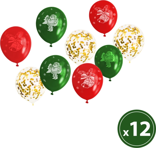 Set di palloncini natalizi rossi, verdi e dorati, 12 pezzi