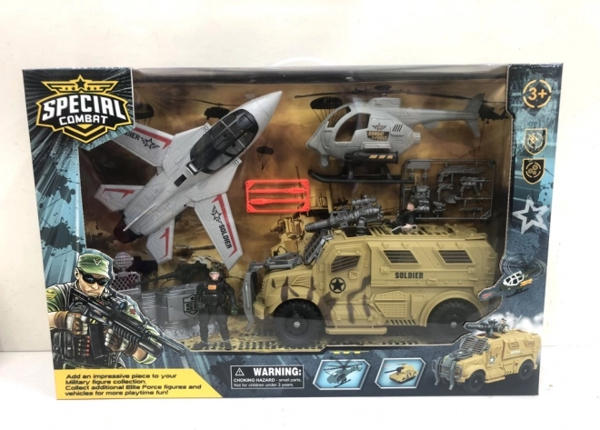 Grande set militare con caccia e tecnica di combattimento