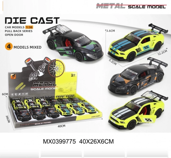 Macchinina da corsa in metallo 1:36 con porte apribili e meccanismo pull-back