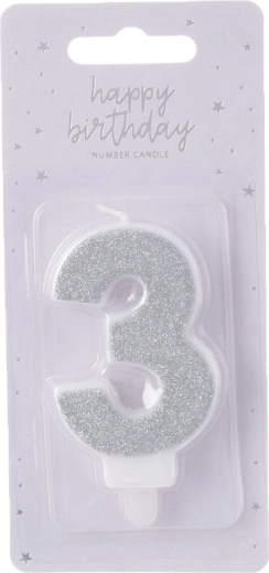 Candela per torta numero 3 argento 7 cm
