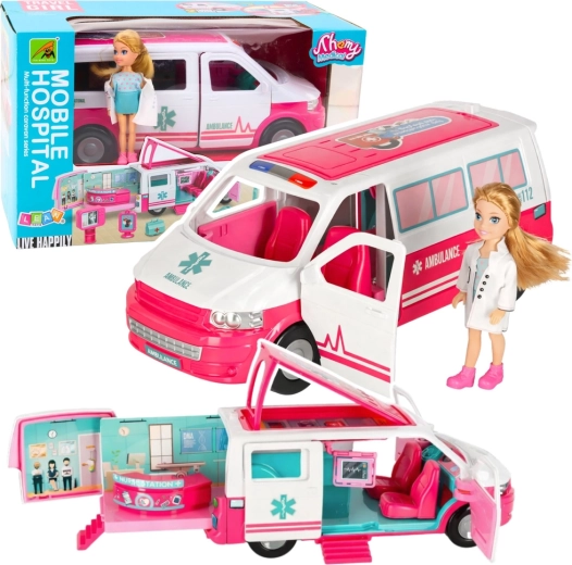 Ospedale mobile – ambulanza 2 in 1 con bambola dottoressa e accessori medici
