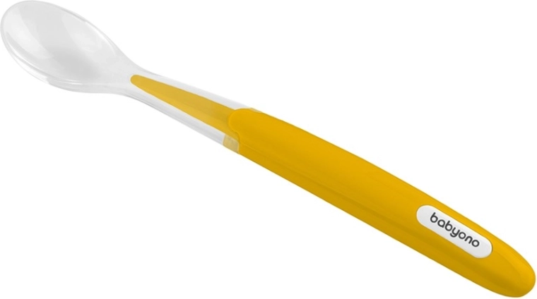 Cucchiaino in silicone con punta morbida, giallo, 6m+ BABYONO