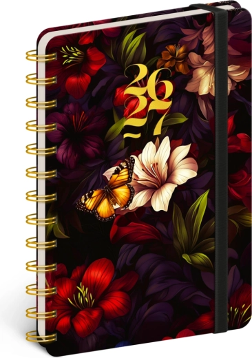 Agenda spiralata 18 mesi Petito – fiori rossi 2026/2027, 13 × 18 cm