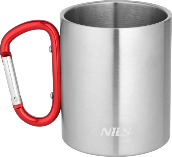 Tazza da campeggio in acciaio inox con moschettone 300 ml rossa NILS Camp