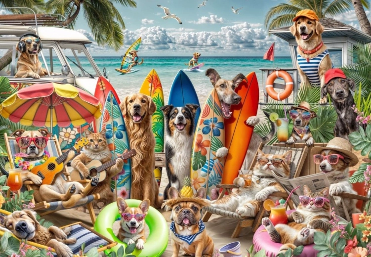 Puzzle Cani e gatti in spiaggia 1000 pezzi