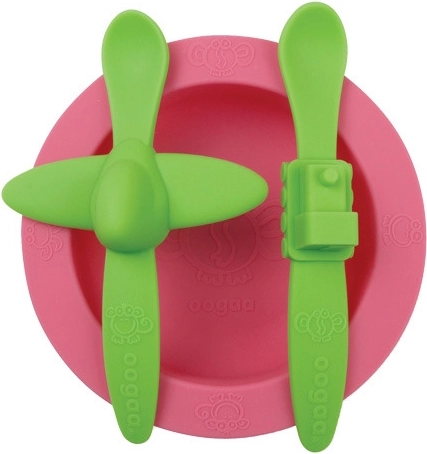 Set di stoviglie per bambini Oogaa rosa con verde