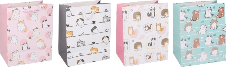 Busta regalo in carta misura S con motivo gatti 18 × 23 × 10 cm