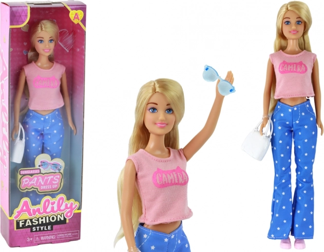 Bambola Anlily con lunghi capelli biondi e accessori – Rosa