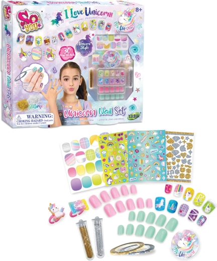 Tasia set di 30 unghie adesive con unicorno e glitter
