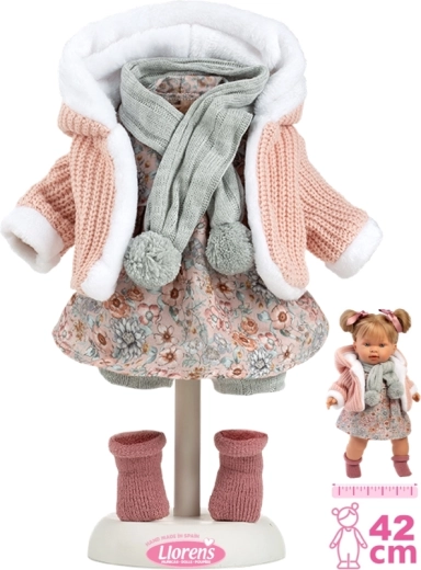 Vestitini per bambola 42 cm – set rosa lavorato a maglia con sciarpa e gonna