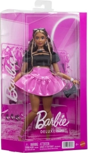 Barbie Deluxe Style, fashion doll con top nero e gonna rosa