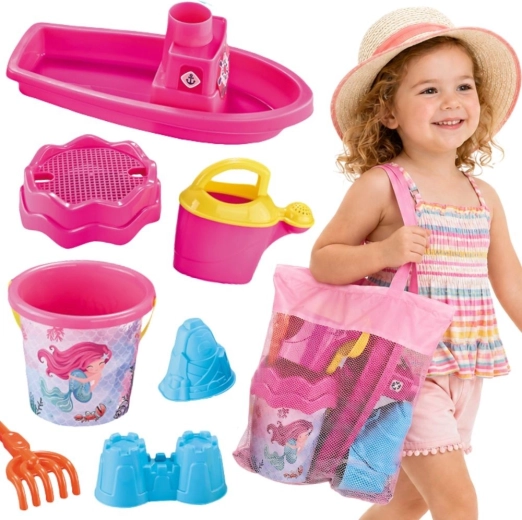 Woopie set per la sabbia e per l’acqua con barchetta e borsa rosa 9 pz