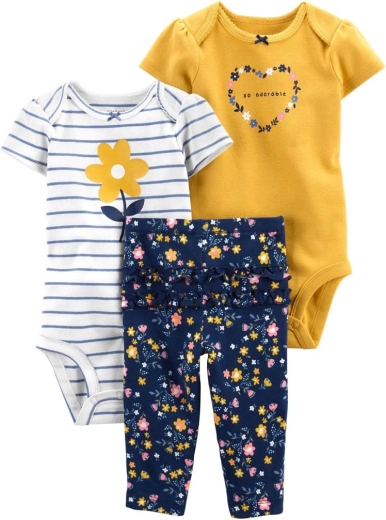 CARTER'S set 3 pezzi per neonato – 2× body a manica corta e pantaloni lunghi multifiore – PRE