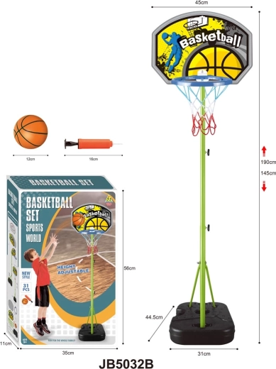 Canestro da basket per bambini con supporto, altezza regolabile e accessori