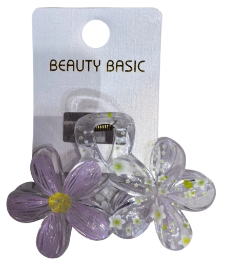 Pinza per capelli PINK trasparente con due fiori viola