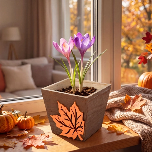 Portavaso autunnale in legno con motivo a foglia d'acero - 1 pezzo