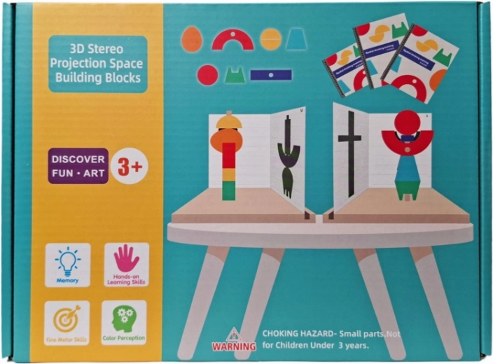 Set di costruzione 3D in legno – cubi spaziali e carte modello