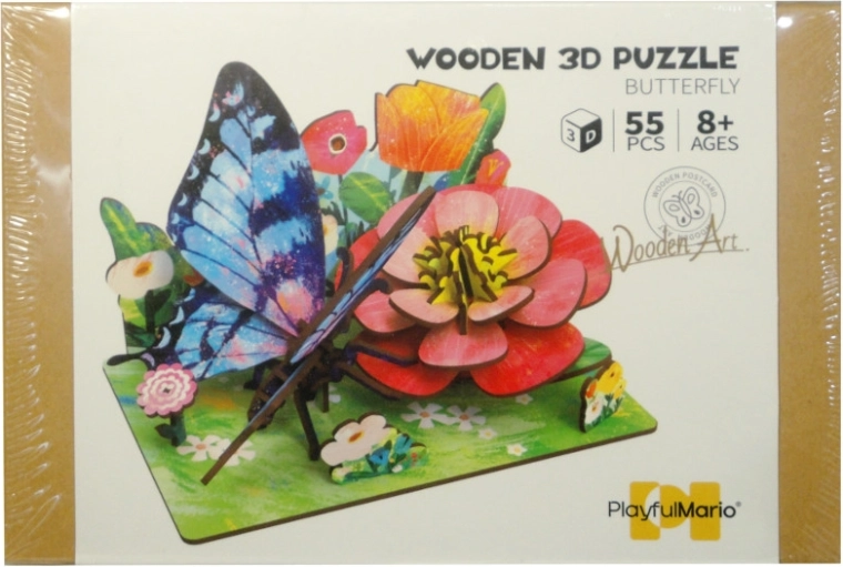 Puzzle 3D in legno fai da te – prato con farfalla e fiori