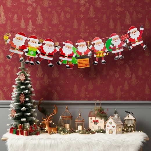 Ghirlanda natalizia di carta con 8 Babbi Natale, 3,5 m