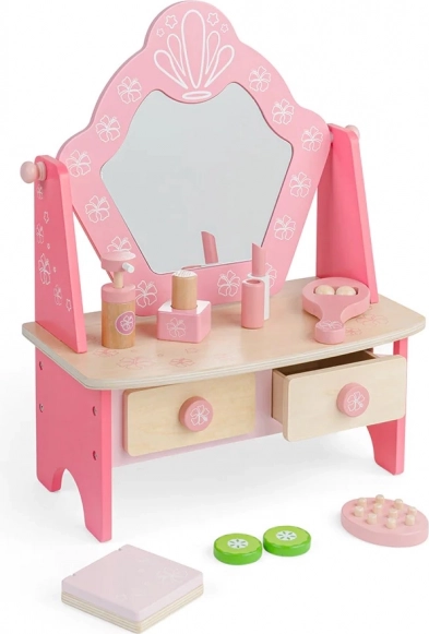 Tavolino da trucco in legno per bambini rosa