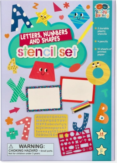 Stencil creativi Buddy & Barney di lettere, numeri e forme con pastelli a cera