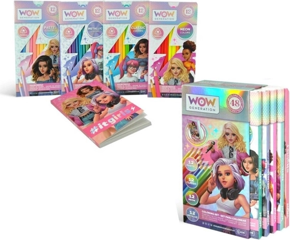 Set di cancelleria – matite pastello, classiche, neon e metalliche + quaderno