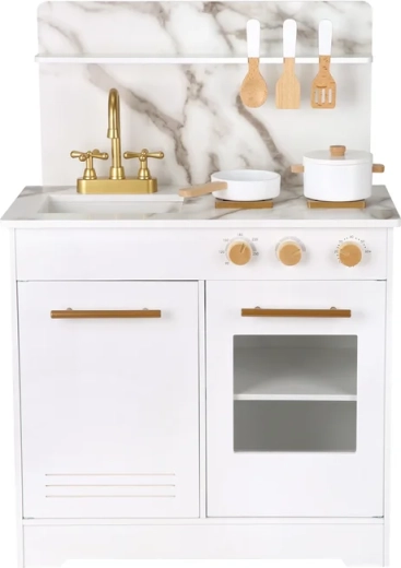 Cucinina in legno per bambini – bianca con design marmo