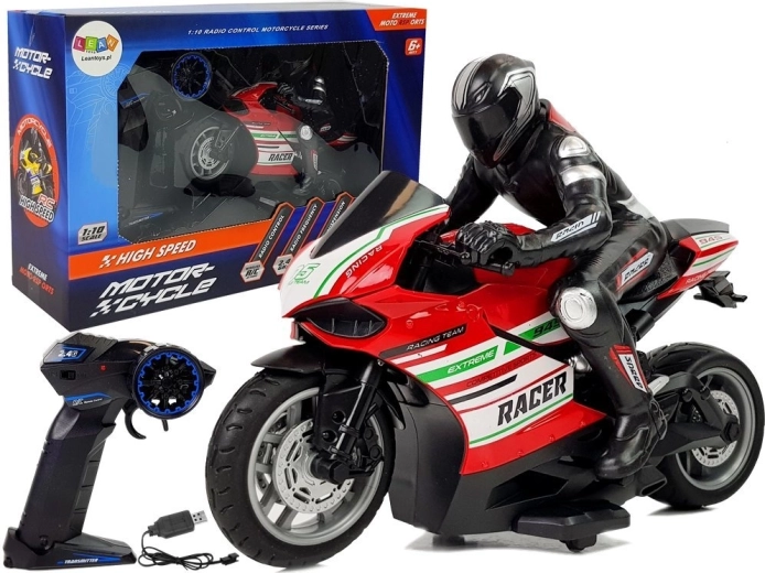 Moto sportiva RC 2.4 GHz, portata 35 m, rossa