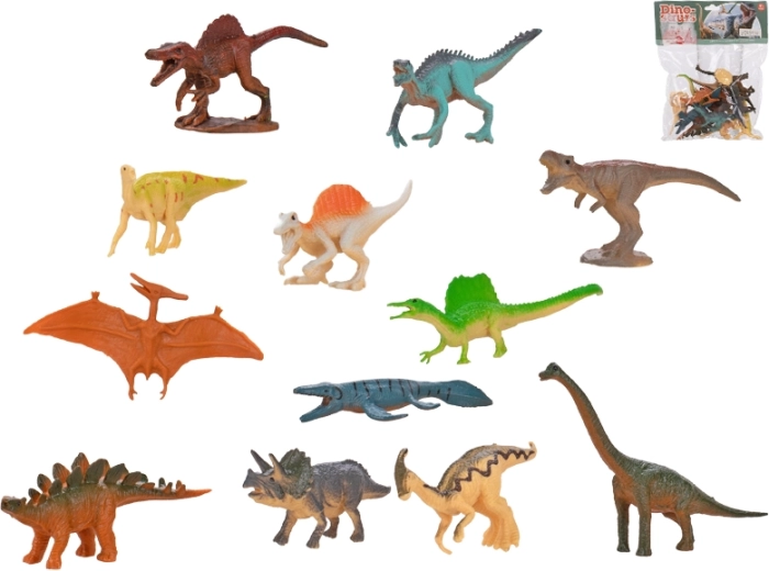 Set di 12 figure di dinosauri (6,5–10 cm) in sacchetto