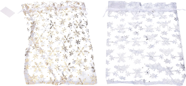 Sacchetto in organza con fiocchi di neve 17 × 23 cm – confezione regalo natalizia